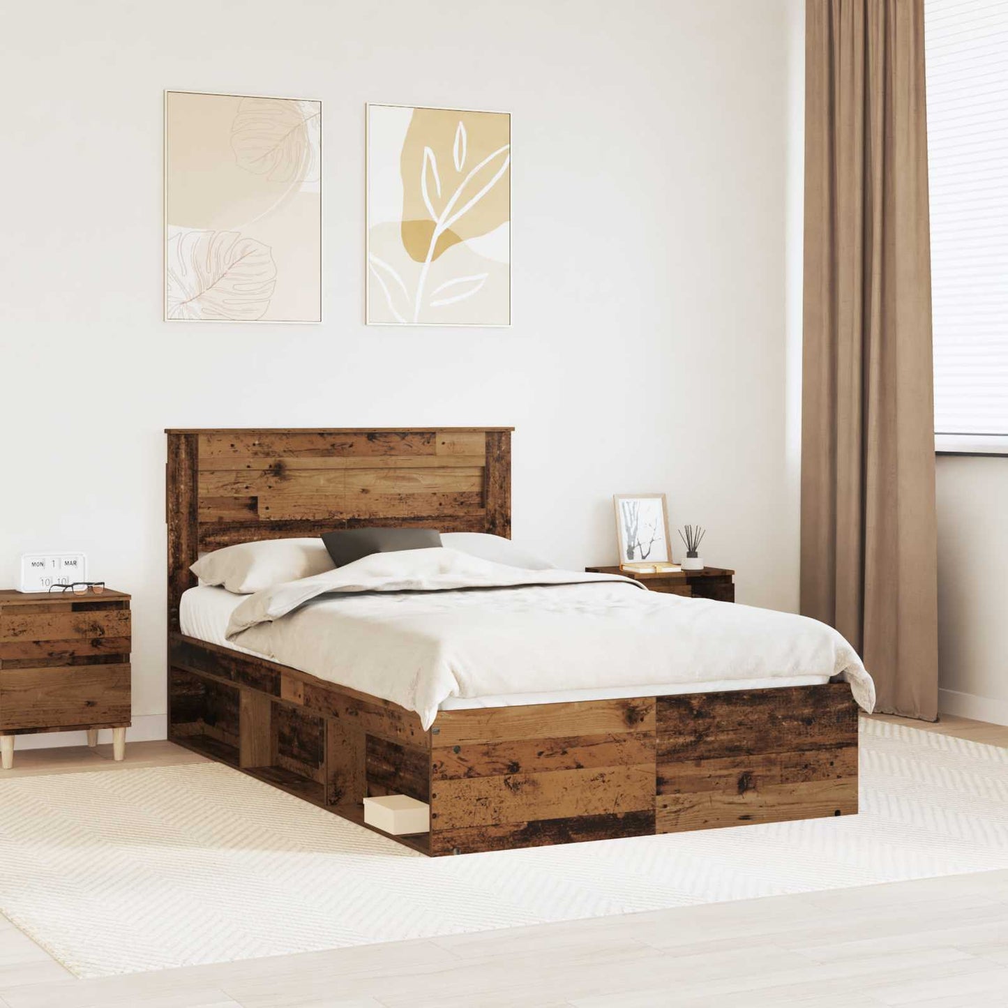 vidaXL Bed Frame with Headboard Old Wood 135 x 190 cm Solid Pine Wood