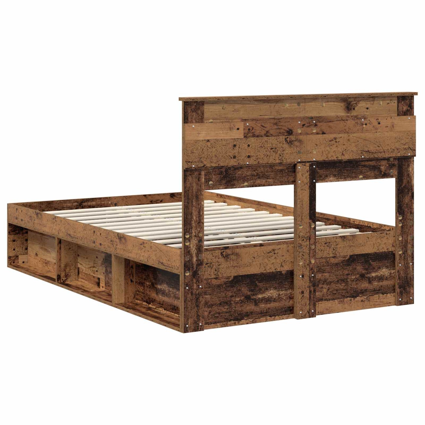 vidaXL Bed Frame with Headboard Old Wood 135 x 190 cm Solid Pine Wood