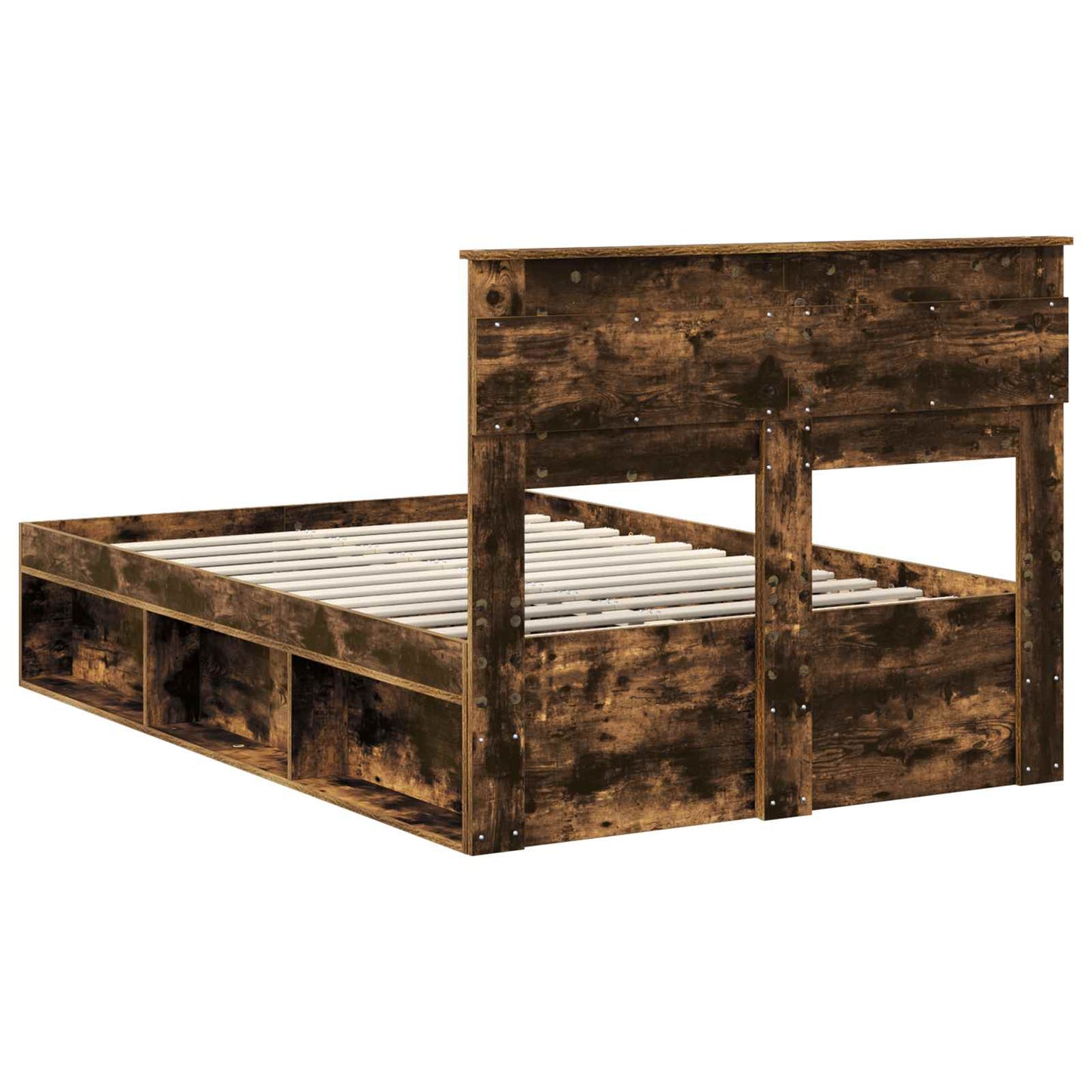 vidaXL Bed Frame with Storage Smoked Oak 120 x 190 cm Solid Pine Wood