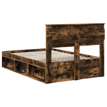 vidaXL Bed Frame with Storage Smoked Oak 120 x 190 cm Solid Pine Wood