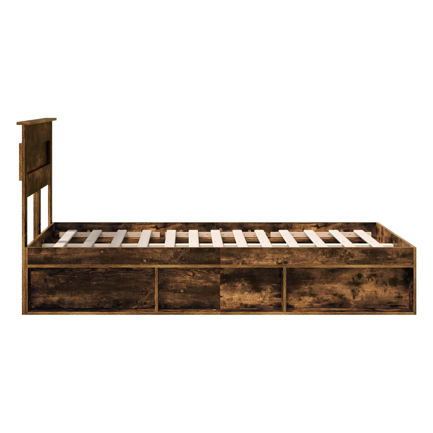 vidaXL Bed Frame with Storage Smoked Oak 120 x 190 cm Solid Pine Wood