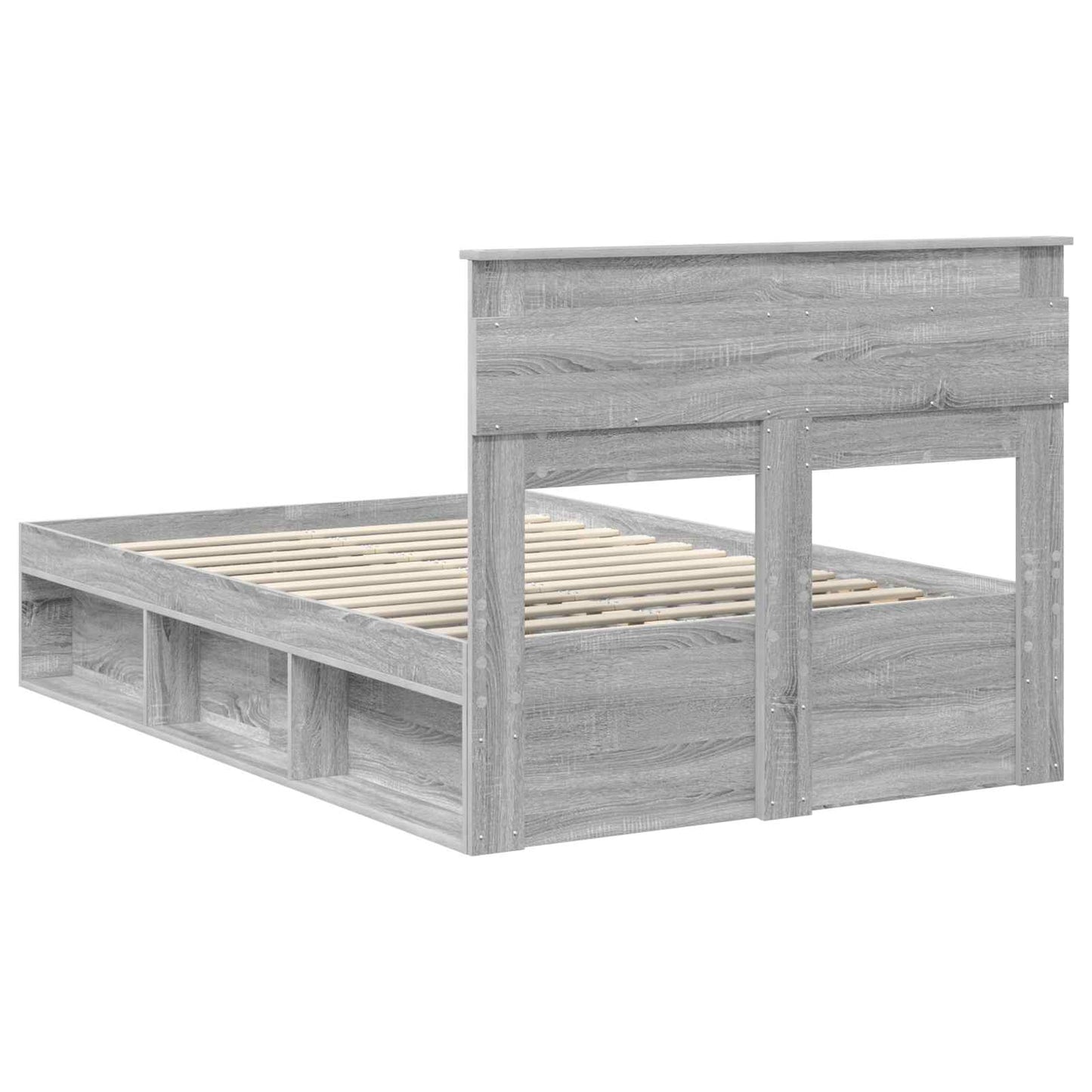 vidaXL Bed Frame with Storage Grey Sonoma 120 x 190 cm Solid Pine Wood