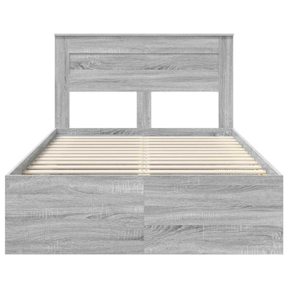 vidaXL Bed Frame with Storage Grey Sonoma 120 x 190 cm Solid Pine Wood