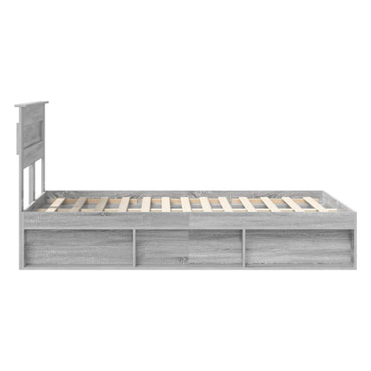 vidaXL Bed Frame with Storage Grey Sonoma 120 x 190 cm Solid Pine Wood