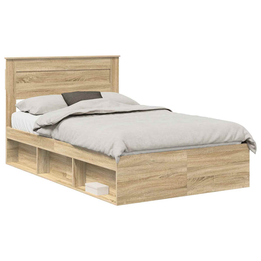 vidaXL Bed Frame with Headboard Sonoma 120 x 200 cm Solid Pine Wood