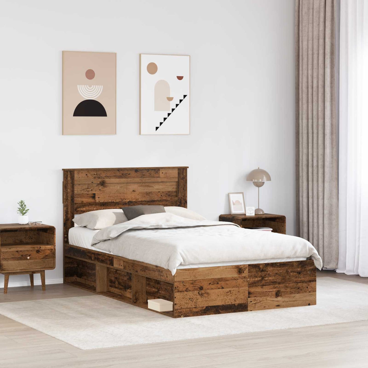 vidaXL Bed Frame with Headboard Old Wood 120 x 200 cm Solid Pine Wood