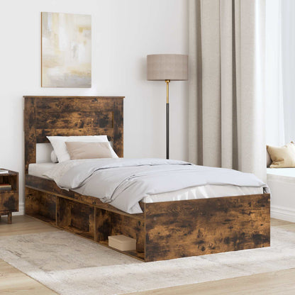 vidaXL Bed Frame with Storage Smoked Oak 100 x 200 cm Solid Pine Wood