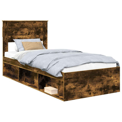 vidaXL Bed Frame with Storage Smoked Oak 100 x 200 cm Solid Pine Wood