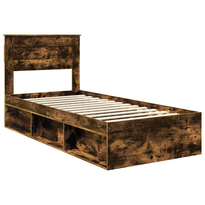 vidaXL Bed Frame with Storage Smoked Oak 100 x 200 cm Solid Pine Wood