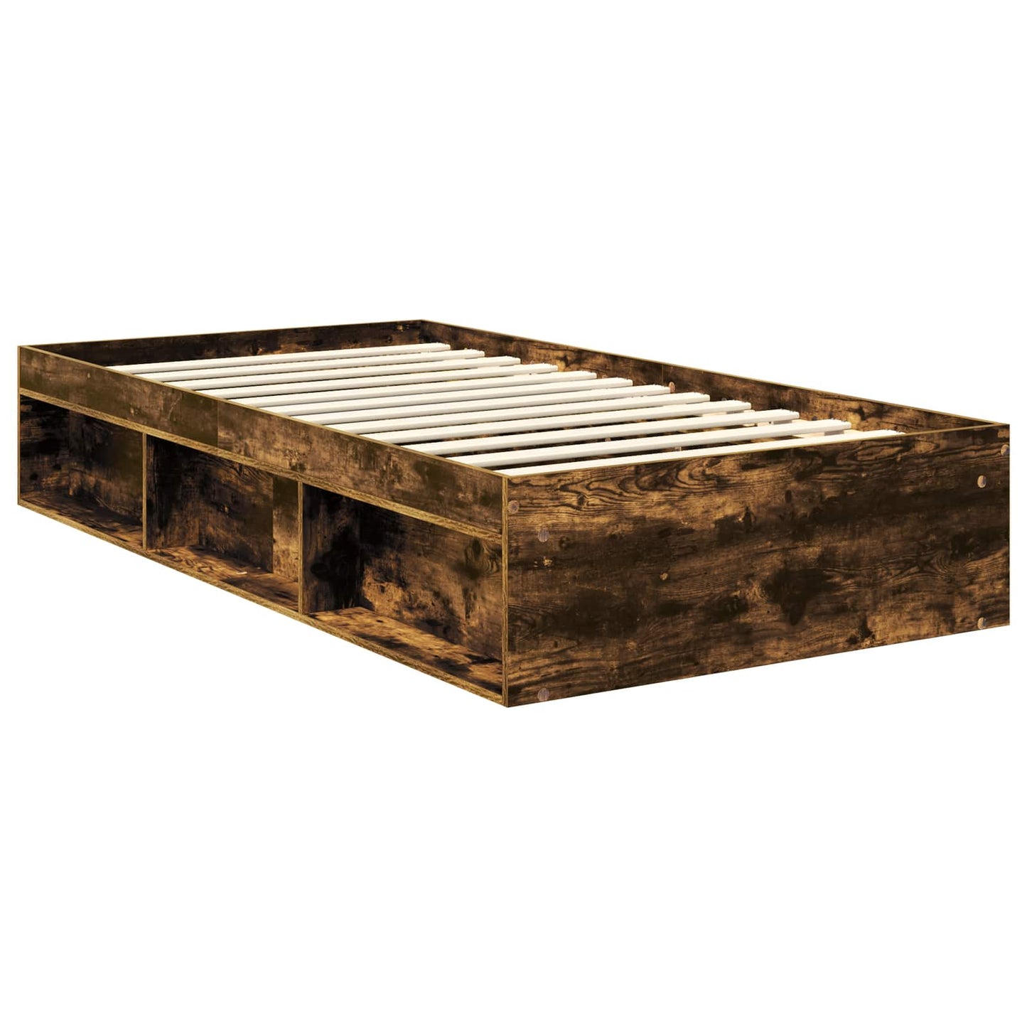 vidaXL Bed Frame with Storage Smoked Oak 100 x 200 cm Solid Pine Wood