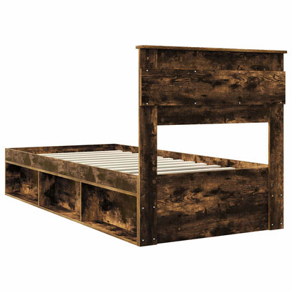 vidaXL Bed Frame with Storage Smoked Oak 100 x 200 cm Solid Pine Wood