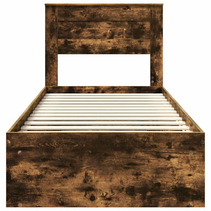 vidaXL Bed Frame with Storage Smoked Oak 100 x 200 cm Solid Pine Wood
