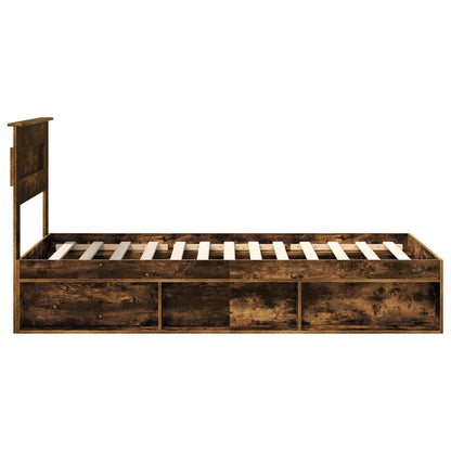 vidaXL Bed Frame with Storage Smoked Oak 100 x 200 cm Solid Pine Wood