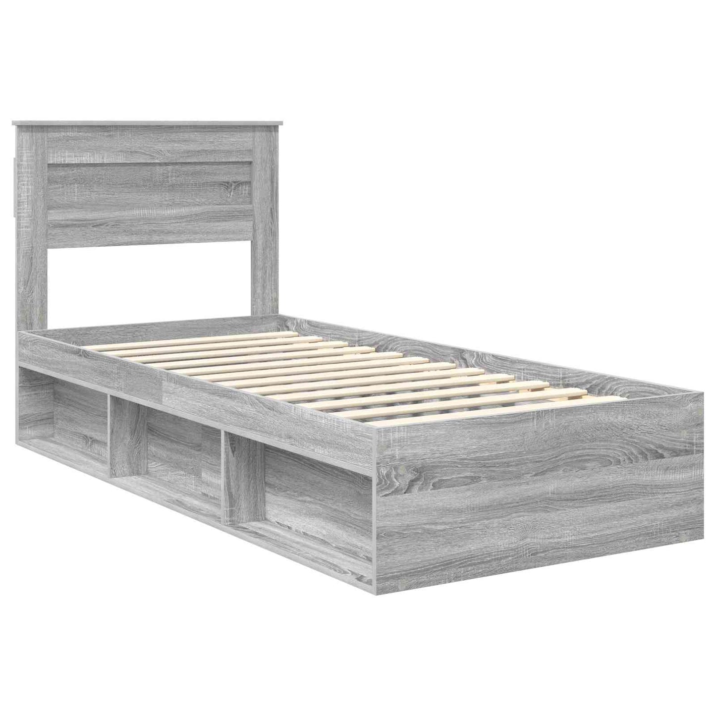 vidaXL Bed Frame with Storage Grey Sonoma 90 x 190 cm Solid Pine Wood