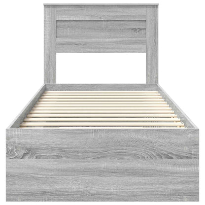 vidaXL Bed Frame with Storage Grey Sonoma 90 x 190 cm Solid Pine Wood