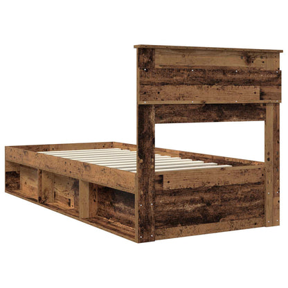 vidaXL Bed Frame with Headboard Old Wood 90 x 190 cm Solid Pine Wood