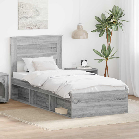 vidaXL Bed Frame with Storage Grey Sonoma 90 x 200 cm Solid Pine Wood