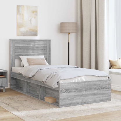 vidaXL Bed Frame with Storage Grey Sonoma 90 x 200 cm Solid Pine Wood