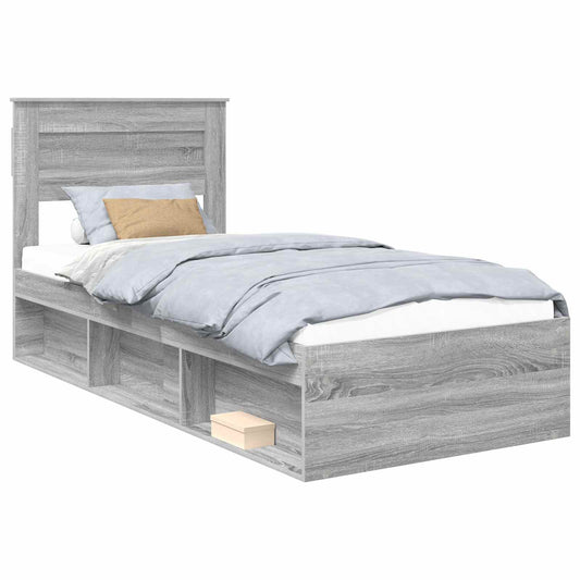 vidaXL Bed Frame with Storage Grey Sonoma 90 x 200 cm Solid Pine Wood