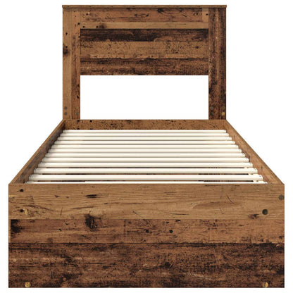 vidaXL Bed Frame with Headboard Old Wood 90 x 200 cm Solid Pine Wood