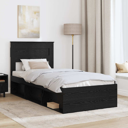 vidaXL Bed Frame with Headboard Black 75 x 190 cm Solid Pine Wood