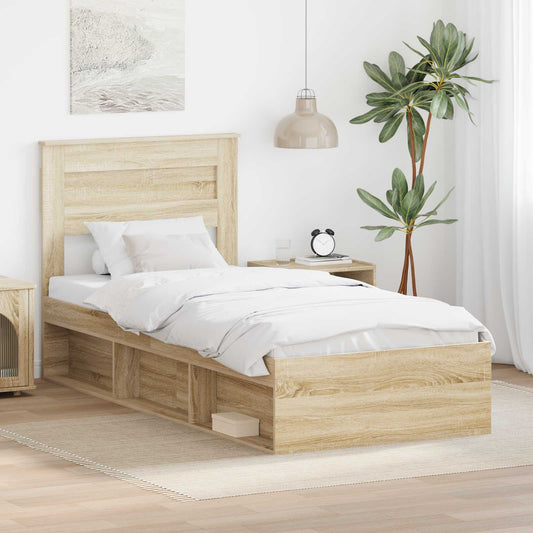 vidaXL Bed Frame with Headboard Sonoma Oak 75 x 190 cm Solid Pine Wood