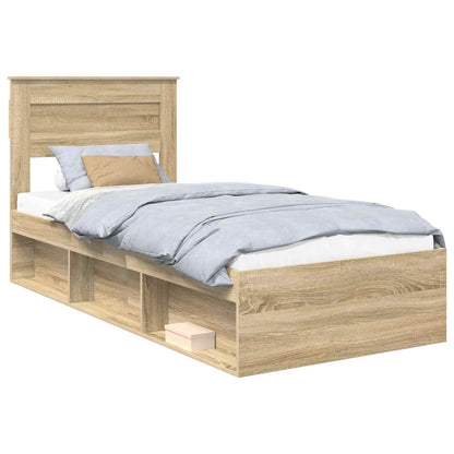 vidaXL Bed Frame with Headboard Sonoma Oak 75 x 190 cm Solid Pine Wood