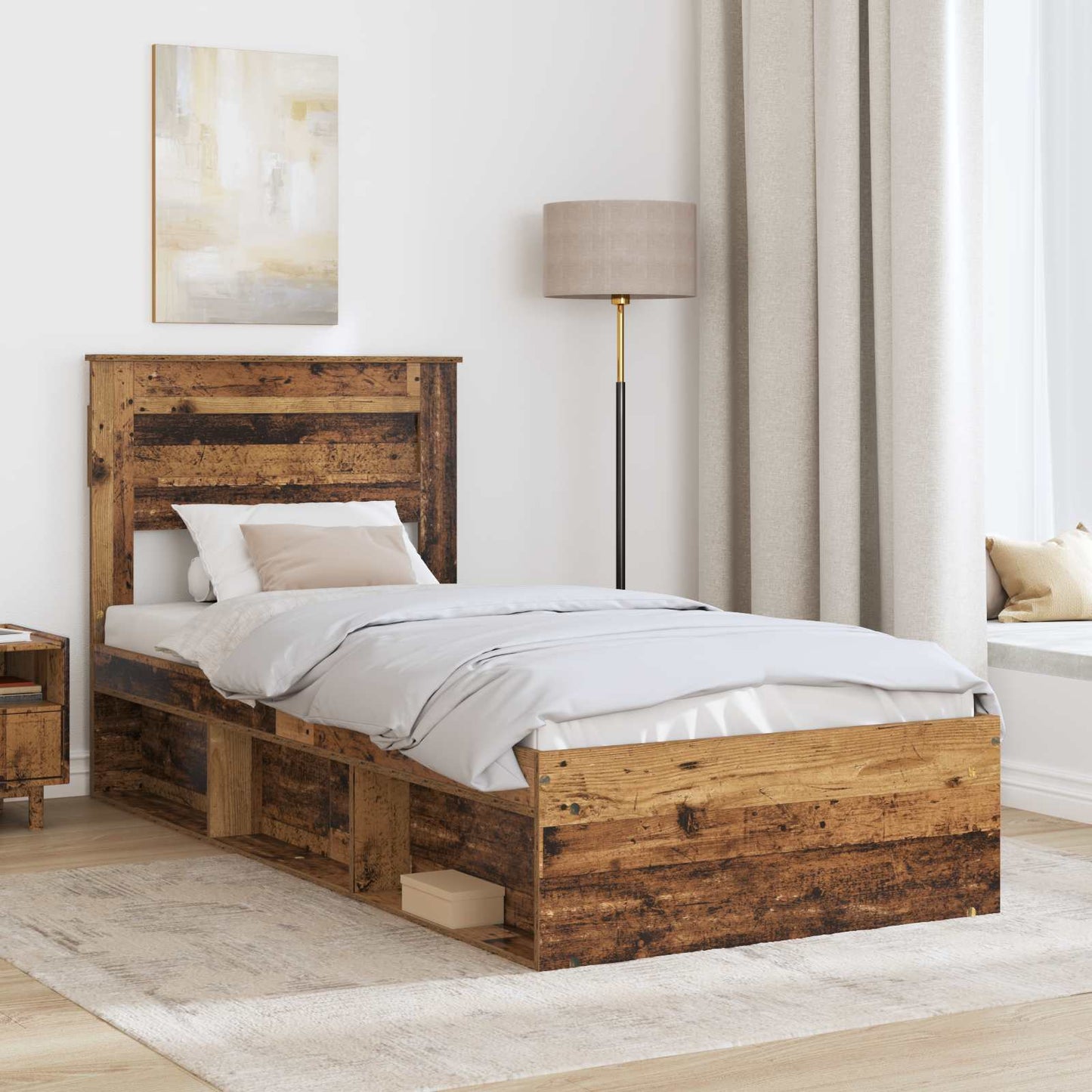 vidaXL Bed Frame with Headboard Old Wood 75 x 190 cm Solid Pine Wood