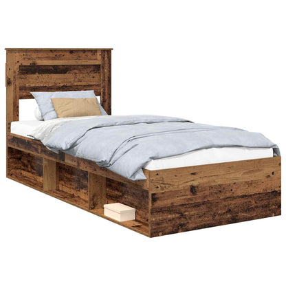 vidaXL Bed Frame with Headboard Old Wood 75 x 190 cm Solid Pine Wood