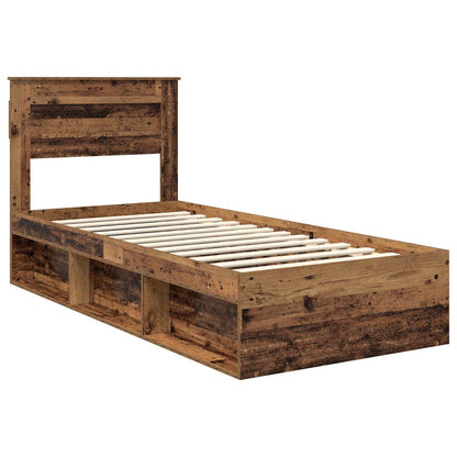 vidaXL Bed Frame with Headboard Old Wood 75 x 190 cm Solid Pine Wood