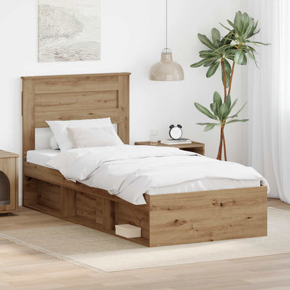 vidaXL Bed Frame with Storage Artisian Oak 75 x 190 cm Solid Pine Wood