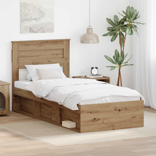vidaXL Bed Frame with Storage Artisian Oak 75 x 190 cm Solid Pine Wood