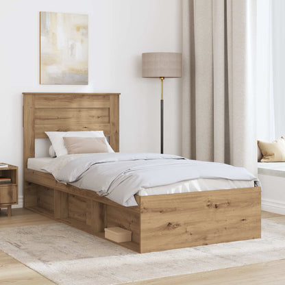 vidaXL Bed Frame with Storage Artisian Oak 75 x 190 cm Solid Pine Wood
