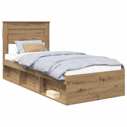 vidaXL Bed Frame with Storage Artisian Oak 75 x 190 cm Solid Pine Wood
