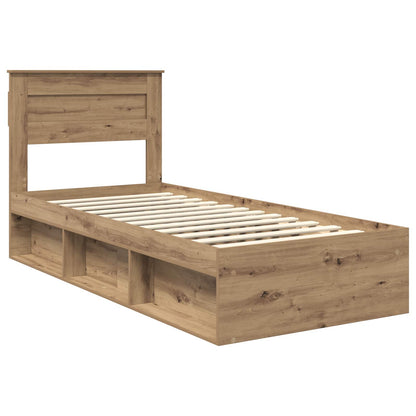 vidaXL Bed Frame with Storage Artisian Oak 75 x 190 cm Solid Pine Wood