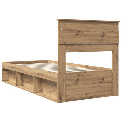 vidaXL Bed Frame with Storage Artisian Oak 75 x 190 cm Solid Pine Wood