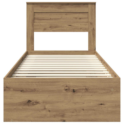 vidaXL Bed Frame with Storage Artisian Oak 75 x 190 cm Solid Pine Wood