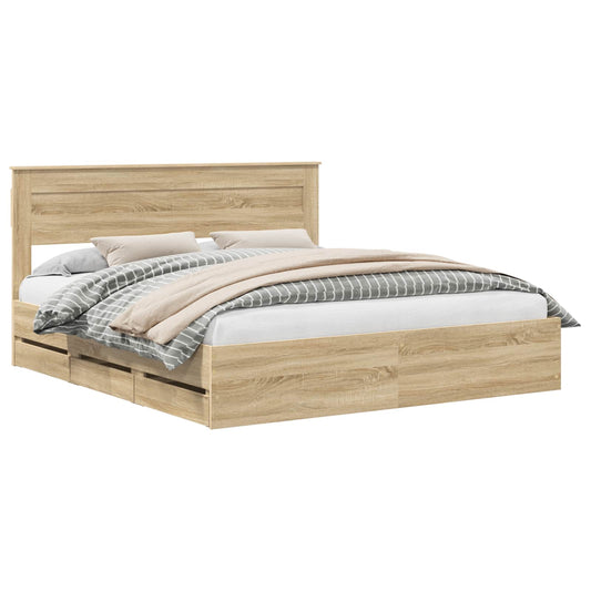 vidaXL Bed Frame with Drawer Sonoma Oak 200 x 200 cm Engineer Wood