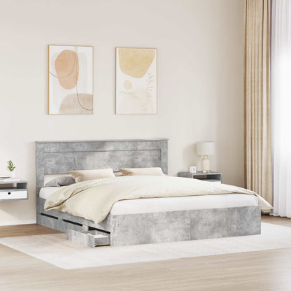 vidaXL Bed Frame with Drawer Concrete Grey 200 x 200 cm Engineer Wood