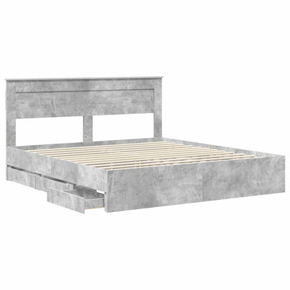 vidaXL Bed Frame with Drawer Concrete Grey 200 x 200 cm Engineer Wood