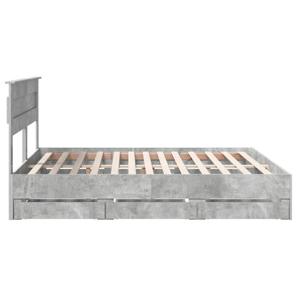 vidaXL Bed Frame with Drawer Concrete Grey 200 x 200 cm Engineer Wood