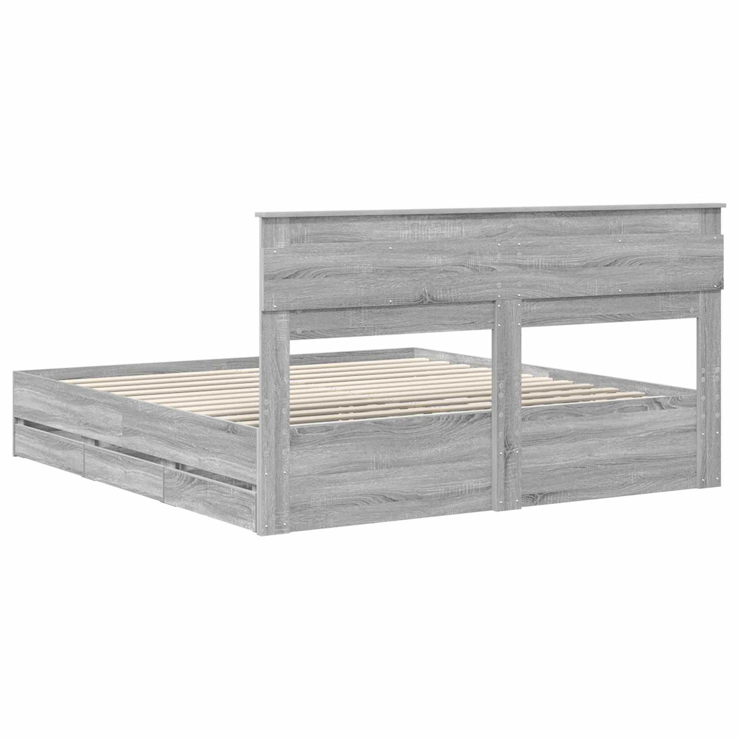 vidaXL Bed Frame with Drawer Grey Sonoma 200 x 200 cm Engineer Wood