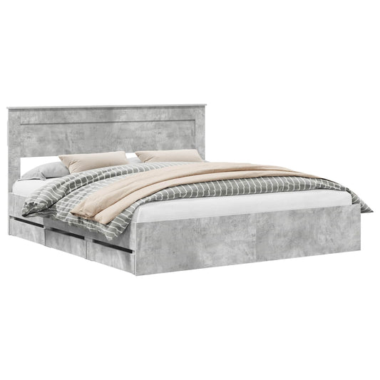 vidaXL Bed Frame with Drawer Concrete Grey 180 x 200 cm Engineer Wood