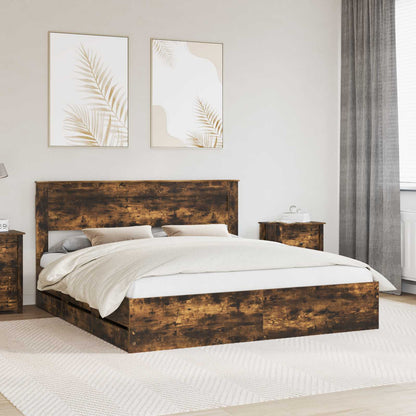 vidaXL Bed Frame with Drawer Smoked Oak 180 x 200 cm Engineer Wood