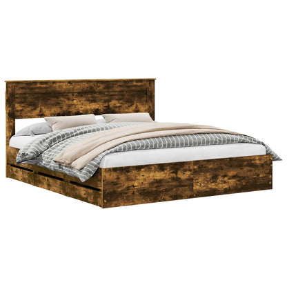 vidaXL Bed Frame with Drawer Smoked Oak 180 x 200 cm Engineer Wood