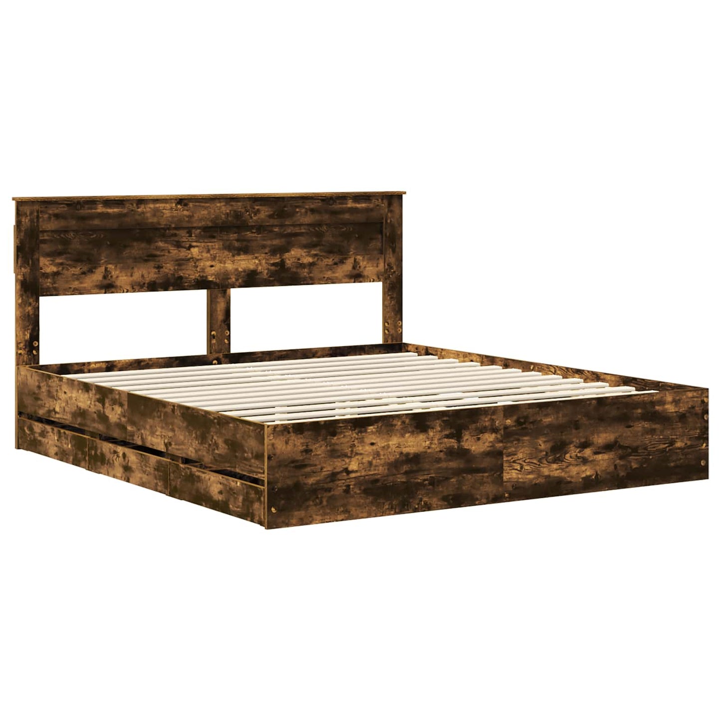 vidaXL Bed Frame with Drawer Smoked Oak 180 x 200 cm Engineer Wood