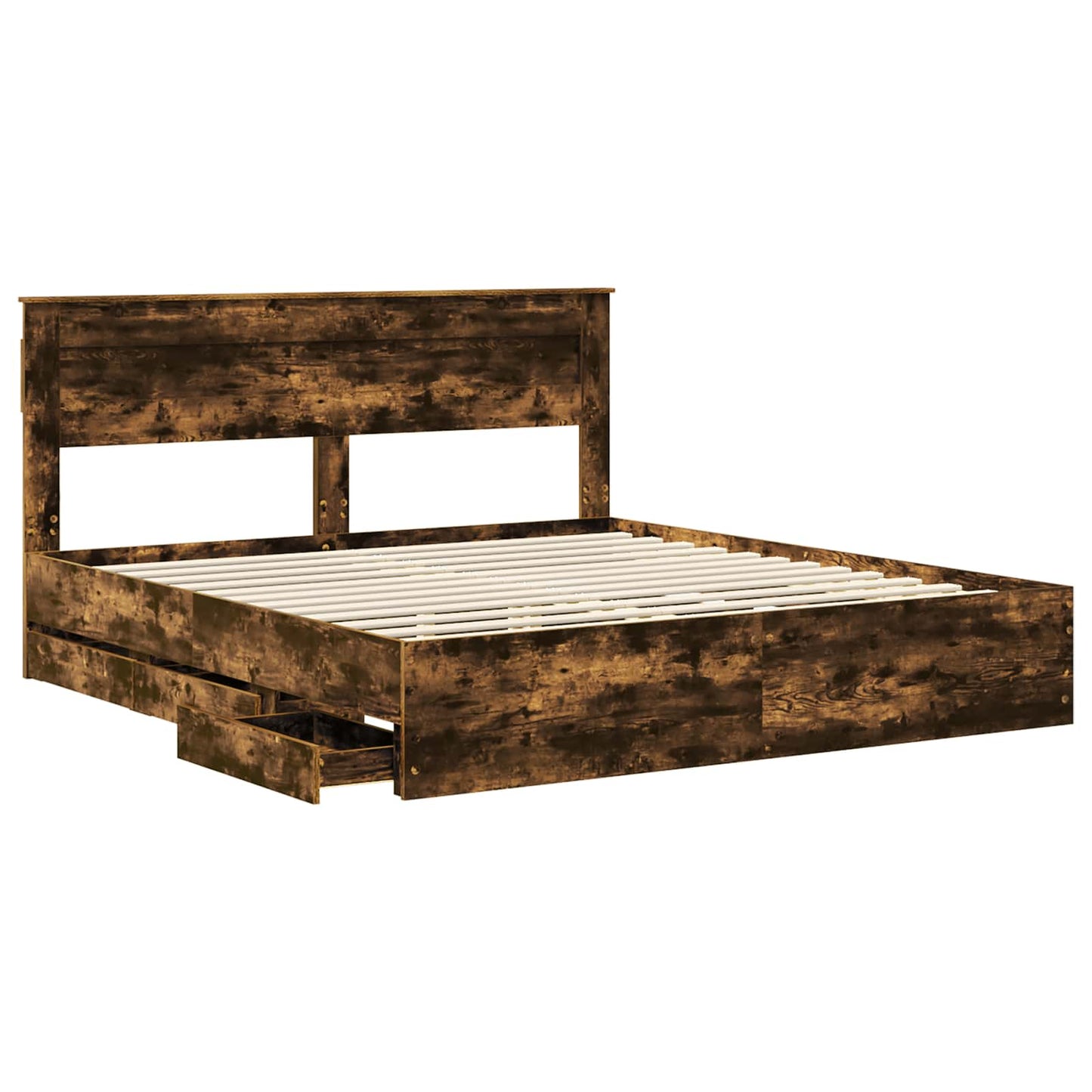 vidaXL Bed Frame with Drawer Smoked Oak 180 x 200 cm Engineer Wood