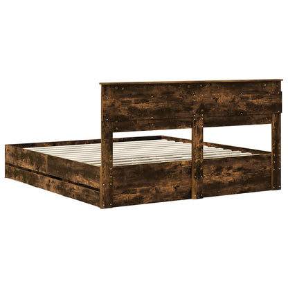 vidaXL Bed Frame with Drawer Smoked Oak 180 x 200 cm Engineer Wood