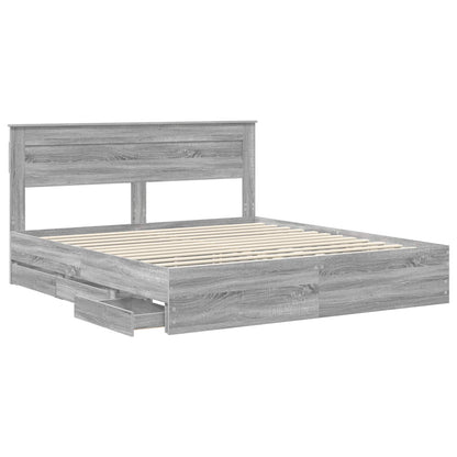 vidaXL Bed Frame with Drawer Grey Sonoma 180 x 200 cm Engineer Wood