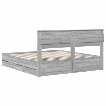vidaXL Bed Frame with Drawer Grey Sonoma 180 x 200 cm Engineer Wood